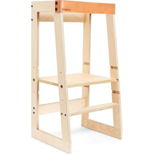 Wooden Toddler Tower and Step Stool (Toddler Step Stool with Leather Strap, Kitchen Tower, Safety Stool, Kid Step Stool, Activity Tower, Kid Tower)