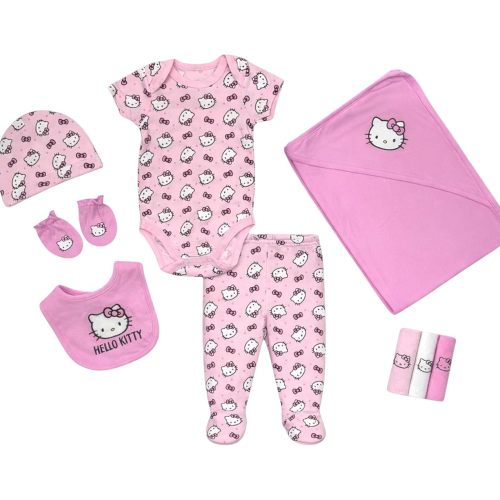 Hello Kitty Baby Girls 10-Piece Layette Set with Blanket – Newborn Baby Clothes Infant Outfit Set, Pink, 3M