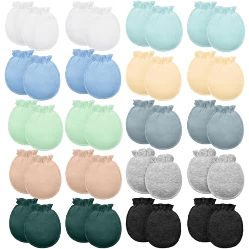 20 Pairs Newborn Baby Mittens 0-6 Months Boys Girls Gloves No Scratch | Soft Cotton Infant Mittens for 0-6 Months Elastic Cuff for Boys Girls, Prevents Face Scratching