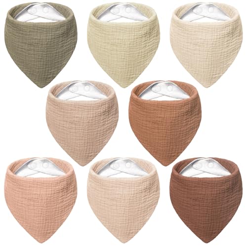 Bearmoss Muslin Baby Bibs 8 Pack Soft Bandana Bibs for Drooling & Teething, Absorbent Burp Cloths with Adjustable Snaps