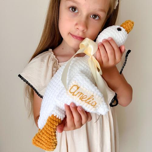 Silly Goose Crochet Plush Goose Toy, Handmade Goose Stuffed Animal, One Silly Goose 1st Birthday gift, Nursery Decor