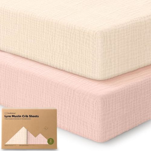 KeaBabies 2-Pack Muslin Crib Sheets for Boy, Girl, 52x28 Fitted (Almond)