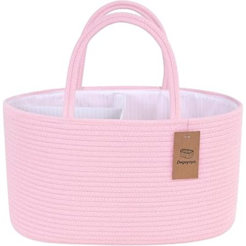 19L Baby Diaper Caddy Organizer, 16.8"x9.8"x9" Cotton Rope Diaper Basket, Changing Table Storage Caddy With Removable Divider, Baby Basket for Nursery, Car, Diapers, Baby Shower Gifts for Newborn