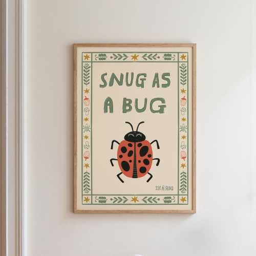 Snug as a Bug Poster, Ladybug Nursery Print, Toddler Wall Art, Playroom Decor MR80