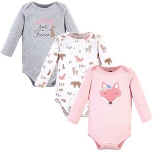 Hudson Baby Infant Girl Cotton Long-Sleeve Bodysuits, Girl Fox, 3-6 Months
