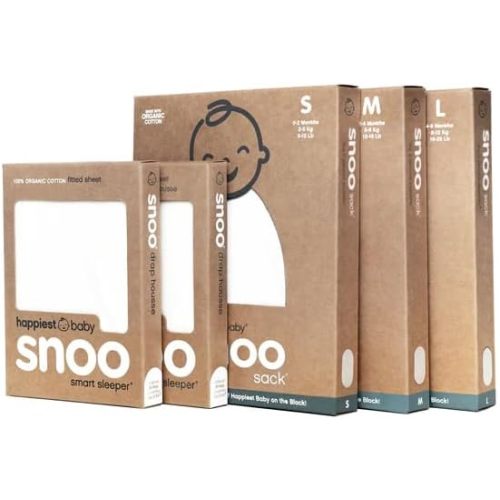 Happiest Baby The Big Bundle 100% Organic Cotton - Includes 3 SNOO Sacks and 2 SNOO Bassinet Fitted Sheets (White)