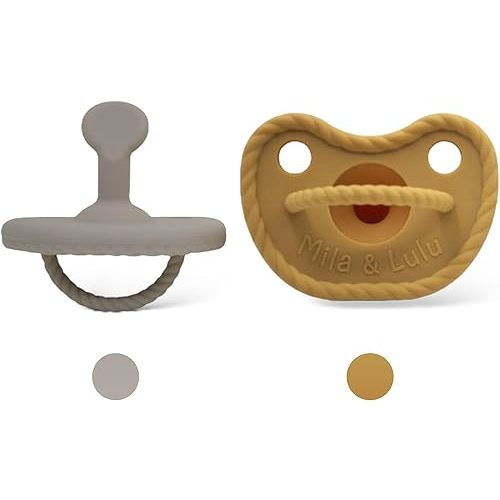 Orthodontic Shape Silicone Pacifiers (Set of 2); 0 Months and up; 100% Food Grade Silicone, One Piece Design (Cloud/Sun) - Mila & Lulu