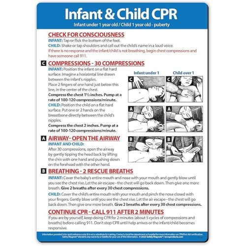 Safety Magnets by ZOCO – Infant and Child CPR Magnet – 5"x7" Emergency First Aid Guide with Step-by-Step Instructions – CPR Reference for Homes, Daycares, Schools, and Parents
