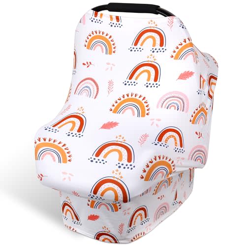 Rquite 4-in-1 Baby Car Seat Canopy, Stretchy Nursing Breastfeeding Cover | Soft Breathable Multi-use Infant Carrier, Stroller, High Chair, Shopping Cart Covers Sun Shade, Newborn Girl Boy Essentials