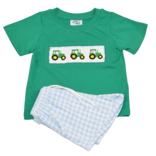 Hand Smocked Tractor Shirt and Shorts Set