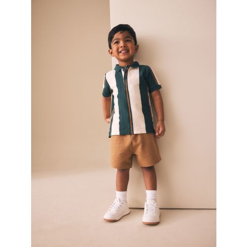Green/Ecru Stripe Short Sleeve Polo Shirt and Shorts Set (3mths-7yrs)