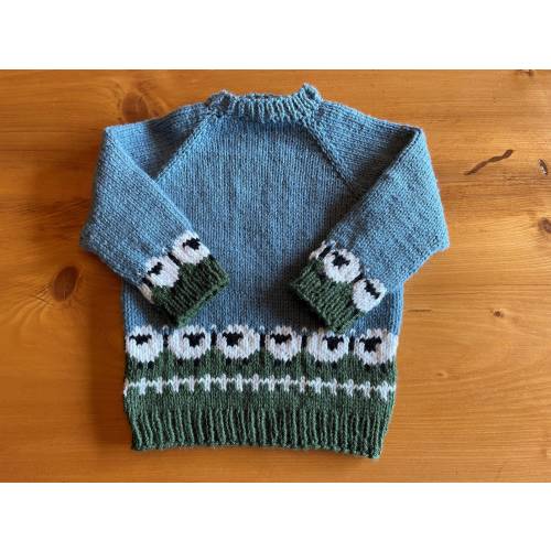 Hand Knit Merino Wool Baby Sweater, Little Sheep Motif