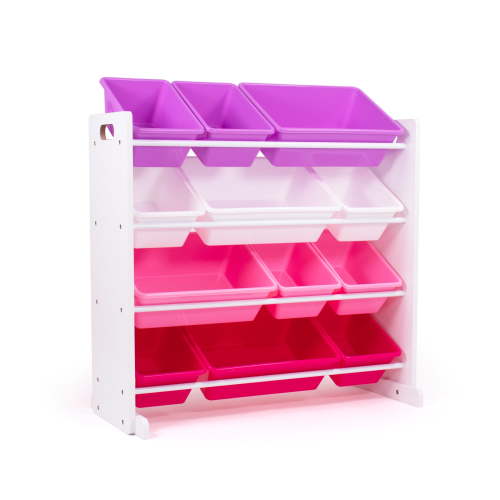 Humble Crew Friends Toy Storage Organizer with 12 Plastic Storage Bins, White/Pink/Purple