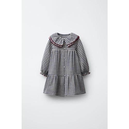 PLAID RIC-RAC TRIM DRESS - Blue | ZARA United States