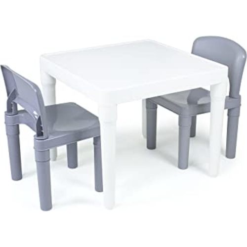 Humble Crew Kids Dry Erase Plastic Table and 2 Set, White Table & Grey Chairs