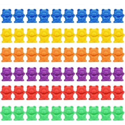 Timoo Colored Counting Bears, 60 PCS Color Sorting Bears (Green & Purple & Blue & Orange & Red & Yellow)