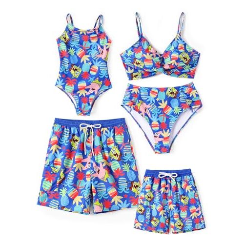 SPONGEBOB SQUAREPANTS Family Matching Swimwear Set, UPF 50+ Quick-Dry Beachwear for Girls，Boys,Women & Men, Multicolor