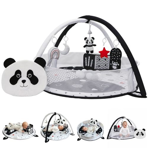 6-in-1 XL Baby Activity Center & Ball Pit, Baby PlayMat & Play Gym, Sensory Exploration and Motor Skill Development Toys, High Contrast Book, Balls Included (Black and White)