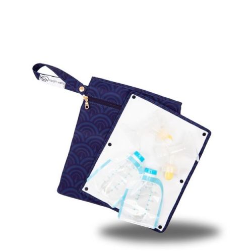 Sarah Wells Pumparoo Wet/Dry Bag – Compact Pump Parts Organizer with Waterproof Compartment & Staging Mat – Machine Washable Deco