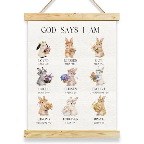 Canvas Christian Nursery Decor, God Says I am Bunny Poster, Bible Verse Bunny Baby Room Decor for Toddler Room Bedroom Nursery Decor