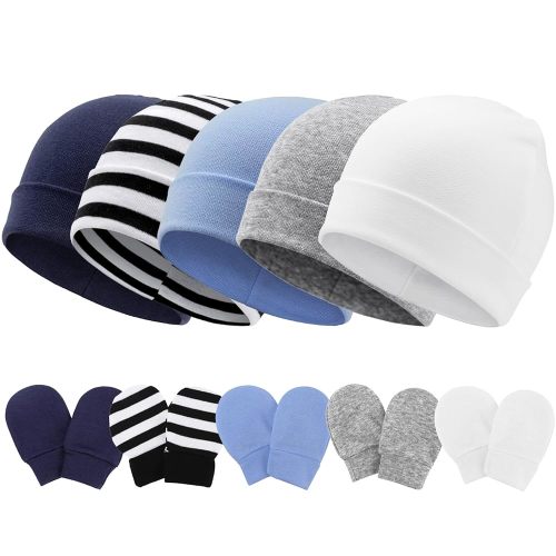 Newborn Baby Hats and Mittens Set Infant Beanie Cap Toddler Gloves Newborn Hospital Hats for Baby Boys Girls Kid 0-6 Months