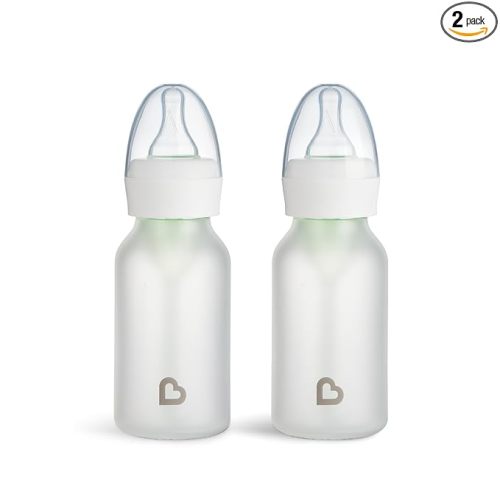 Munchkin Bond Silicone Coated Glass Baby Bottles - Anti-Colic Feeding System with Natural Feel Nipples, 4 Ounce, 2 Pack, White