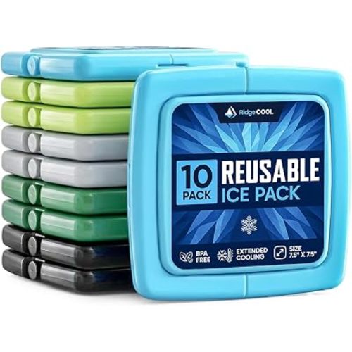 Bulk Slim Ice Packs for Lunch Boxes 10 Pack - Reusable Ice Packs for Coolers, Thin Flat Long Lasting Freezer Packs for Kids Lunch Box, BPA Free Leak-Resistant, 4.8"x 4.8", Multicolor | Multicolor 4.8"x4.8" Freezer Packs, BPA-Free Leak-Resistant, Long Last