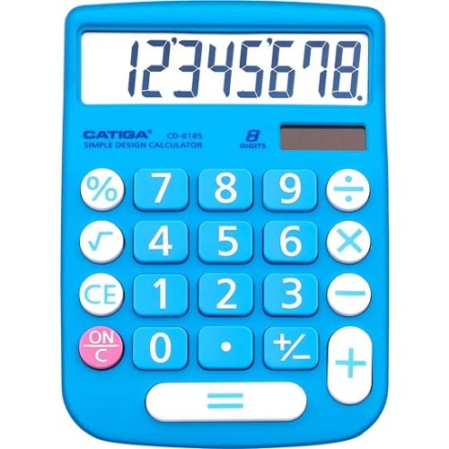 CATIGA Desktop Calculator 8 Digit with Solar Power and LCD Display, Big Buttons, for Home, Office, School, Class and Business, 4 Function Small Basic Calculators for Desk, CD-8185