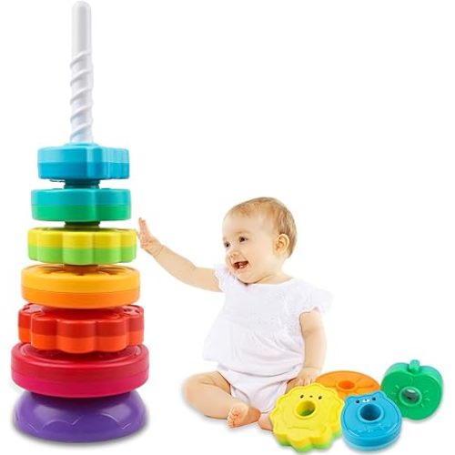 (1 PCS Spinning Stacking Toys,Spin Toy ABS Plastic and Color Rainbow Design,Focus on Children Educational and Interactive Learning's Stack Toys, Suitable for Gifts for Boys and Girls