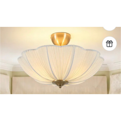 French Country White Ribbed Fabric Bloom Semi Flush Mount 19.5in