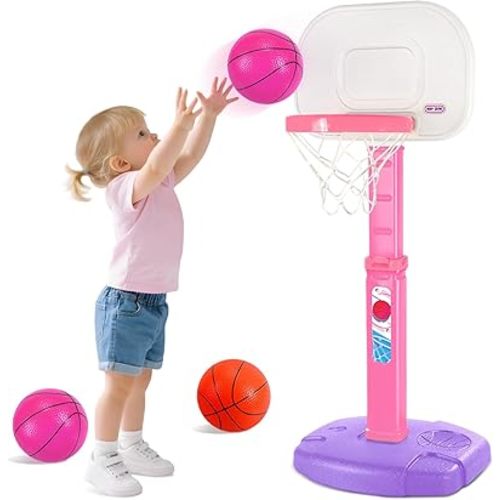 AOKESI Toddler Pink Basketball Hoop Indoor Outdoor Age 1-3, Adjustable Kids Mini Basketball Hoop Outside, Girls Basketball Goal Sport Toys for 2 3 4 5 Year Old Baby Girl Birthday Gifts
