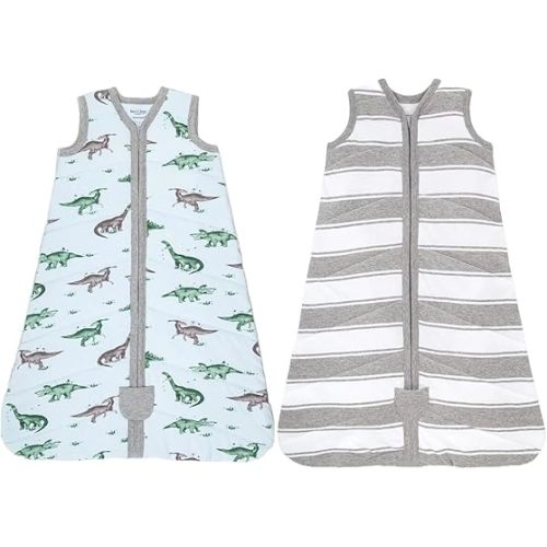 Burt's Bees Baby Beekeeper Blanket Newborn Essentials Bundle – 2-Pack Organic Cotton Wearable Swaddles, Medium Size and Lightweight (1.5 TOG), Quilted Grey Rugby + Quilted Herbivores