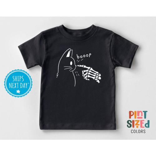 Cute Halloween Toddler Shirt - Boop! Kids Tee - Halloween Cat Shirt - Black