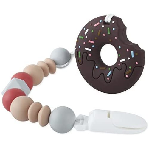 Baby Donuts Cookie Teething Toys for Babies 3-6 6-12 Months, Silicone Teether with Pacifier Clip Relief Beads Binky Holder, BPA-Free for Newborn Boy Girl (Black)