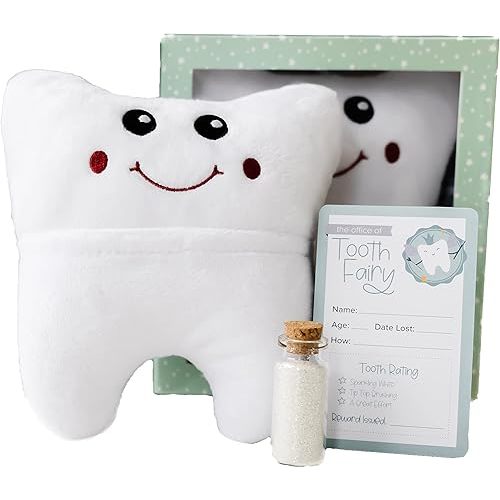Tooth Fairy Pillow with Receipts and Magic Fairy Glitter for Boys and Girls, 3 Piece Set with Hanging Option, Toothfairy Kit Keepsake Gift