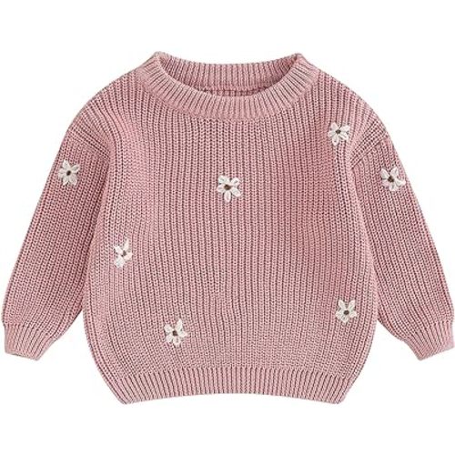 Mubineo Baby Girl Winter Clothes Cute Flower Sweater Crewneck Pullover Long Sleeve Knit Newborn Infant Sweaters