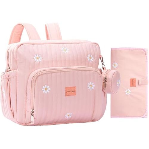 Diaper Bag Backpack, Medium Maternity baby bag & Changing Pad, Diaper Bag Tote, Insulated Pockets, Hospital Bag (Medium - Pink Flowers)