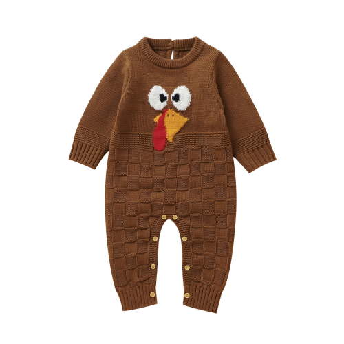 Rovga Clothes For Baby Girls Thanksgiving Sweater Romper Turkey Long Sleeve Crewneck Knit Jumpsuit Fall Winter Clothes Soft Daily Wear Coffee 0-3 Months