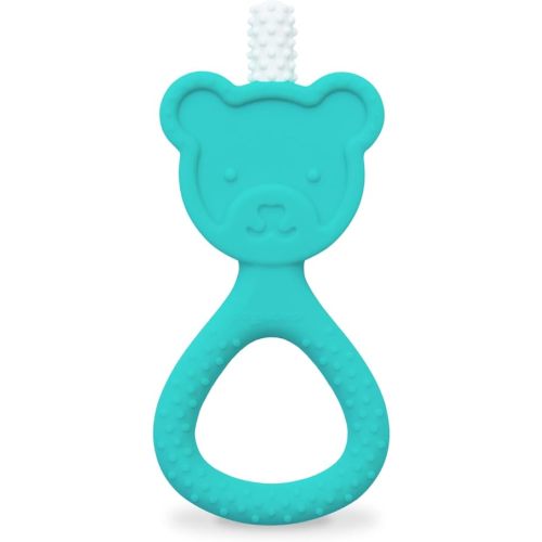 oogiebear 360˚ Teether - Safe Teething Toys for Babies 3 Months and Older | Soft Bristle Teddy Bear Silicone Teether | Super Soft BPA-Free Silicone - Seafoam