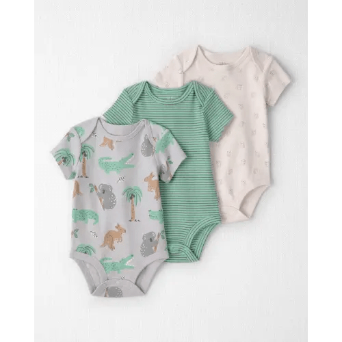 Baby 3-Pack Organic Cotton Bodysuits in Aussie Friends Print - Little Planet | Carter's