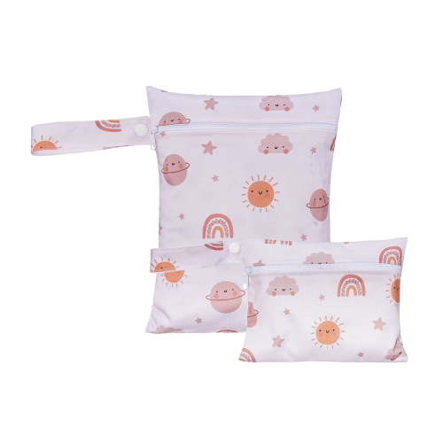 2 Pack Cute Little Wet Dry Bags for Baby Diapers & Breast Pump Parts, Waterproof Reusable Wet Bag with Handle, Beach Pool Gym Bag Stroller Yoga Toiletries Daycare Organizer