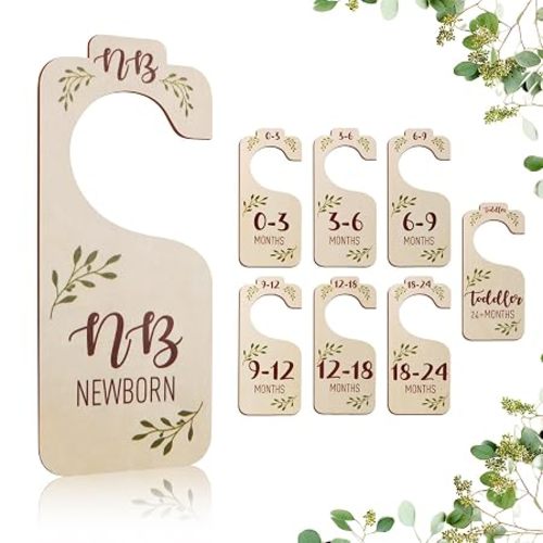 Divisores de armario de bebé para organizador de ropa, 8 piezas adorables de madera de doble cara para ropa de bebé organizador de tamaño de recién nacido a niño pequeño para decoración de guardería
