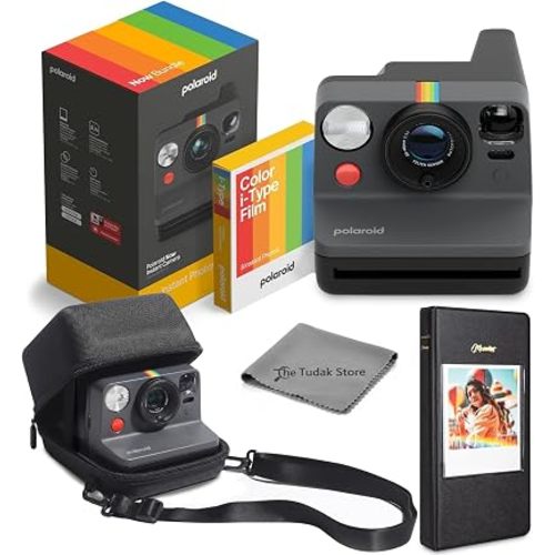 Polaroid Now 3rd Generation i-Type Instant Film Camera, Black + 8 Color Film Photos + Tudak Accessories Bundle, Incl. Compatible Carrying Case, 64-Pocket Photo Album & Microfiber Cleaning Cloth
