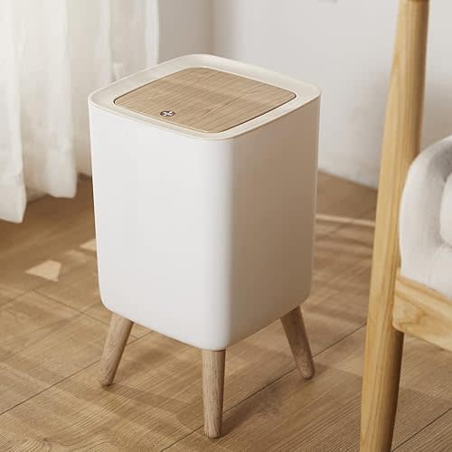 URALFA 7 L / 1.8 Gallon Square Trash Can with Lid, Small Bathroom Garbage Can with Pop-Up Lid, Dog Proof Trash Can, Waste Basket for Bedroom, Kitchen, Living Room, Office (White)