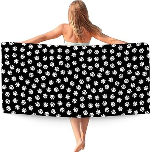 Black Paws Dog Pet Beach Towel Gifts for Women Dog Lovers Owner, Funny Cute Quick Dry Travel Sand Free Beach Towels Oversized Decor for Bathroom Swimming Pool 30x60in