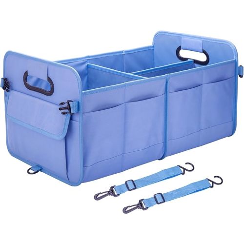 titiyiof Trunk Organizer For Suv & Sedan,Car Organizers and Storage, Waterproof Collapsible & Adjustable Straps,70L Sturdy Car Organization for Car Accessories, Tools,Sundries,2-3Compartment(Blue