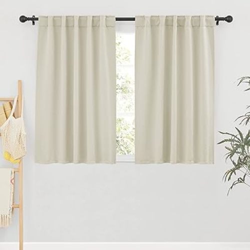 RYB HOME Blackout Curtains for Living Room Thermal Insulated Privacy Solar Drapes for Kids Bedroom Cafe Bathroom, 42 inch Width x 45 inch Length, Beige, 2 Panels