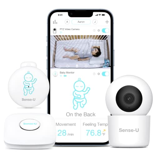 Sense-U Smart Baby Monitor 3 Long Range+Camera(FSA/HSA Approved) - Tracks Abdominal Movement, Rollover, Temperature, Video, Audio, Motion, Cry, with Real-time Alerts(Green)
