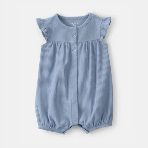 Baby Girl Rib Short-Sleeve Romper - Blue | Carter's