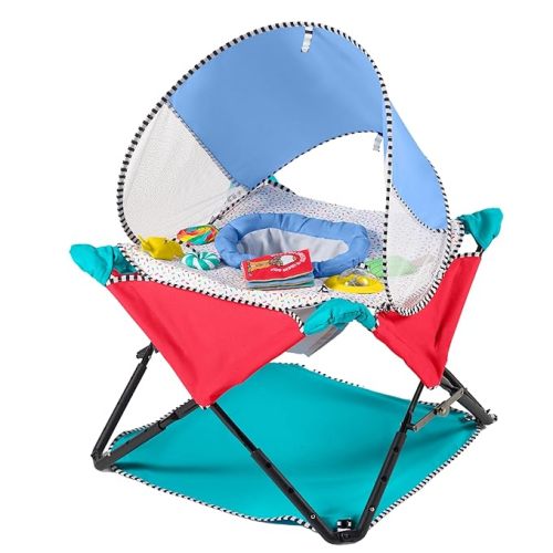 Bright Starts, Pop 'N Jump Portable Baby Activity Center, Indoor Outdoor Use, Lightweight, Carrying Bag, Canopy, 6-12 Months (Animals)